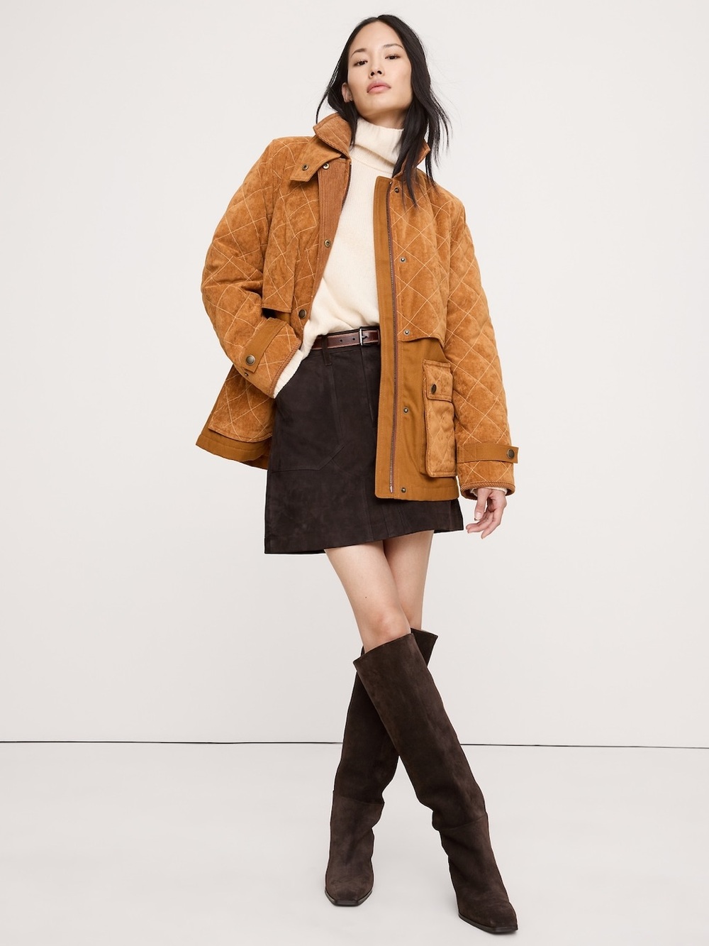 NWT Banana Republic Quilted Suede & Canvas Field Jacket in Caramel Brown